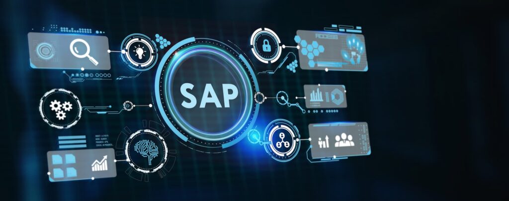 Painel digital com ecossistema da plataforma SAP.